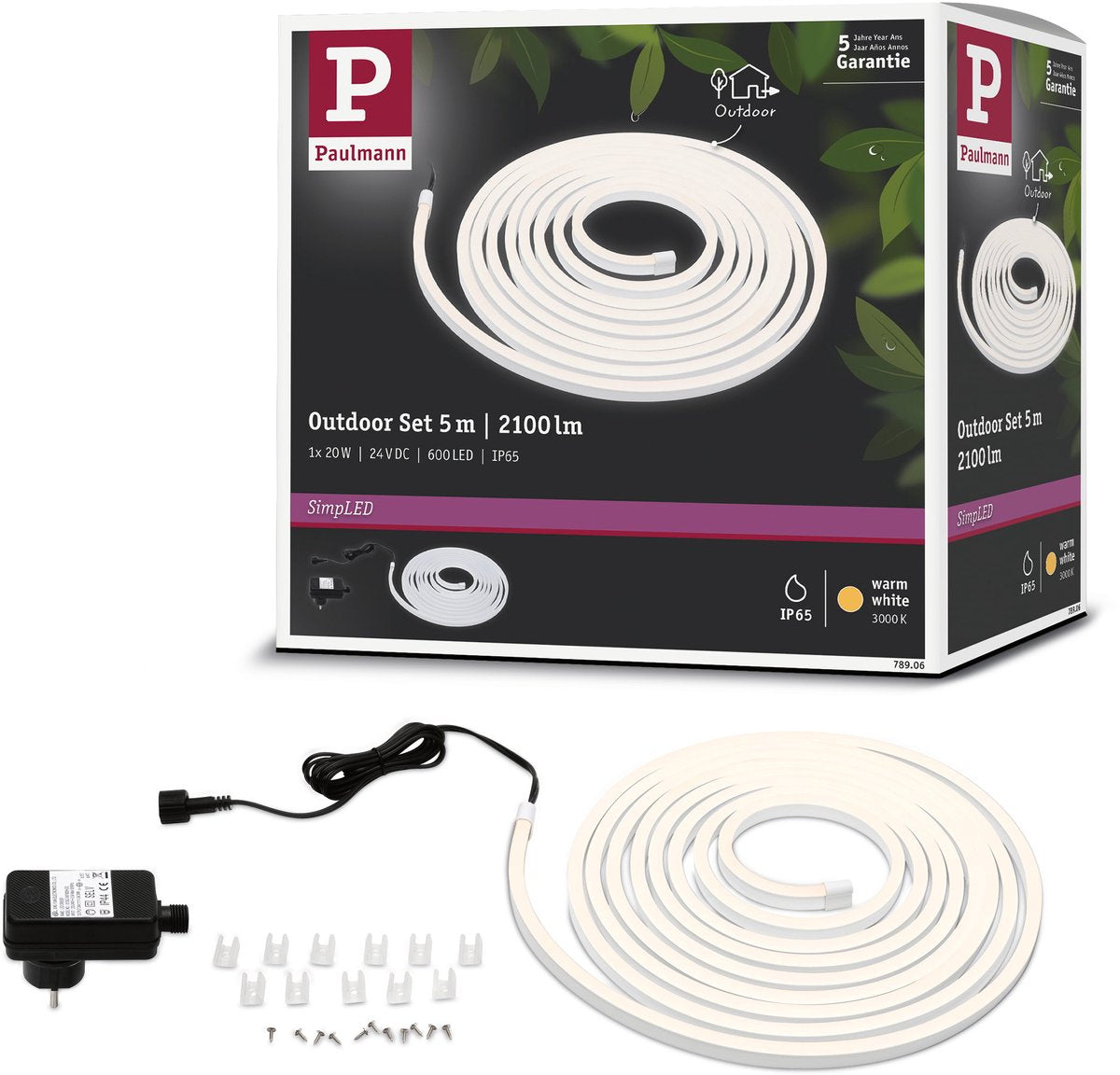 Paulmann simpled udendørs LED strip 5 meter varm hvid - plug play sæt - 20w - 24v - hvid - plastik