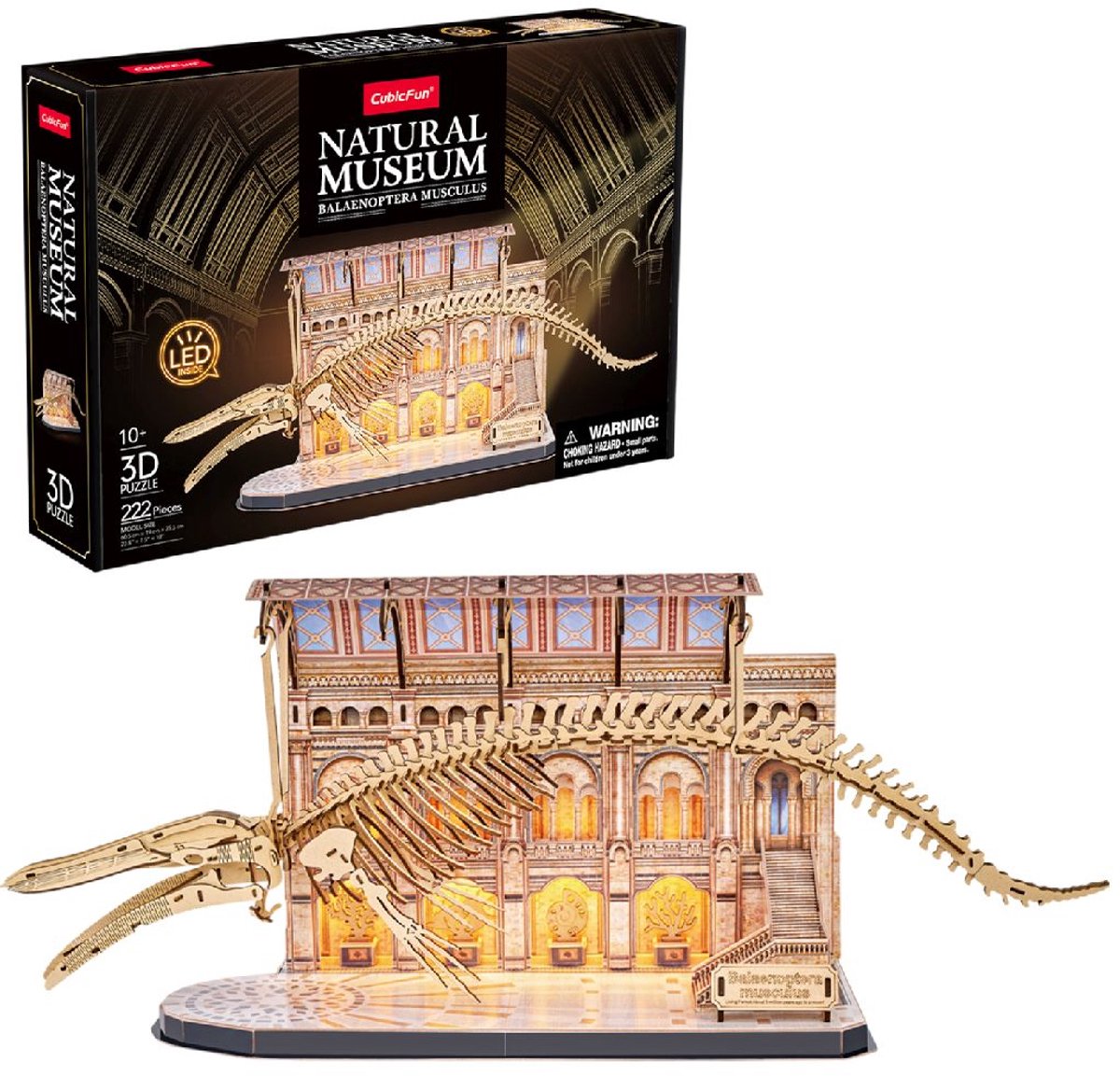 Cubic fun - 3D puslespil - træ - blåhval med LED