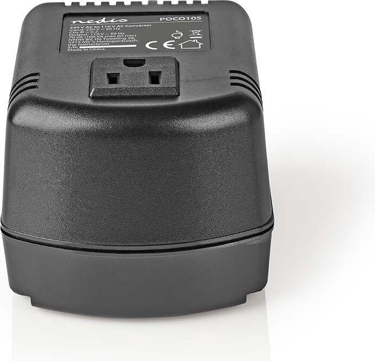 Nedis spændingsomformer 70w – 230v til 110v – jordet stik – til amerikansk stik