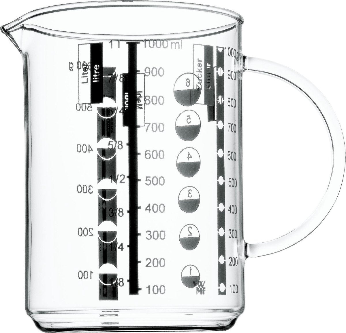 WMF gourmet målebæger - 1l - glas - varmebestandig - med vægt