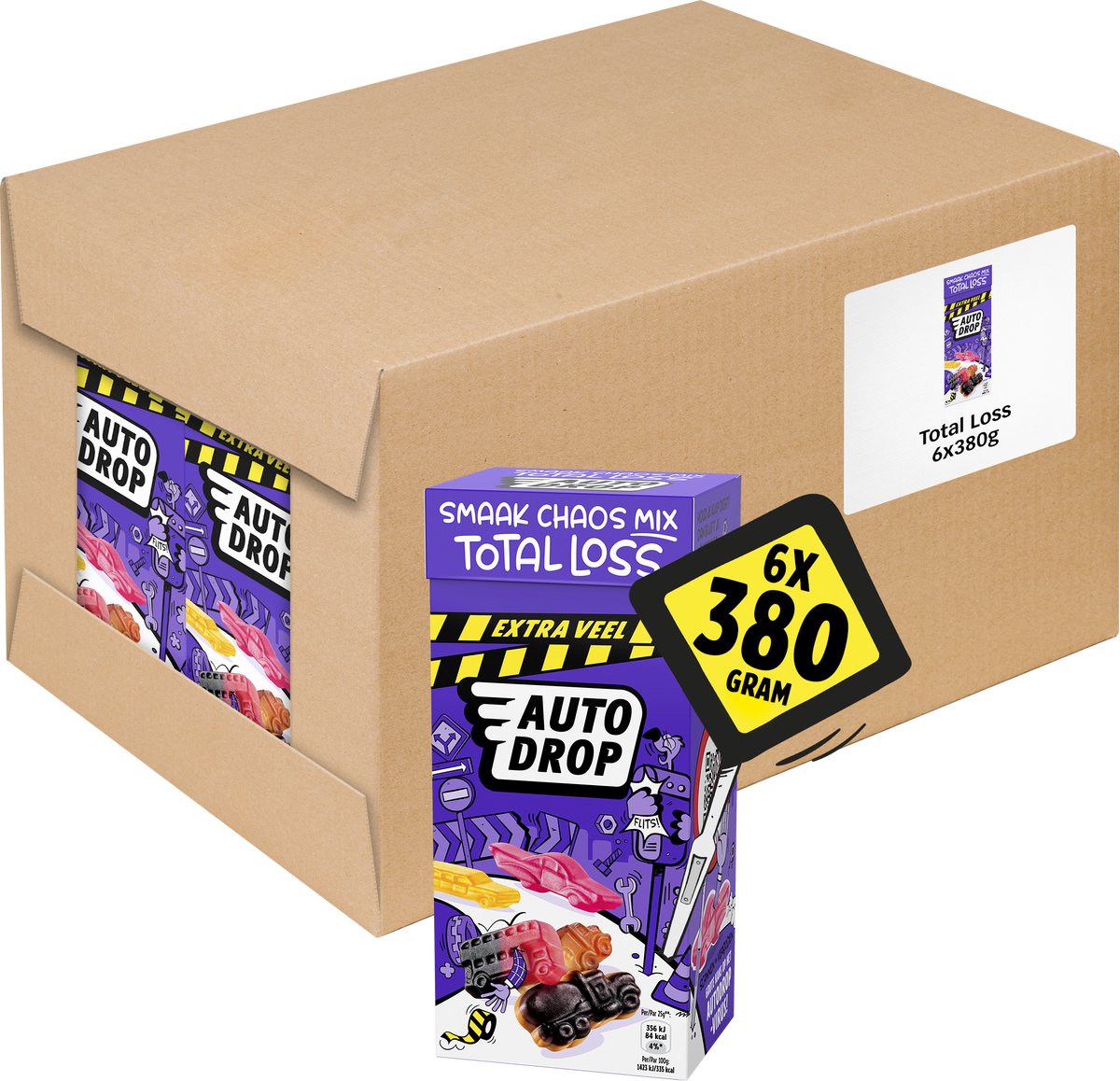 Autodrop - slik - total tab flavor chaos mix xtra lot - 6 æsker - 380 gram
