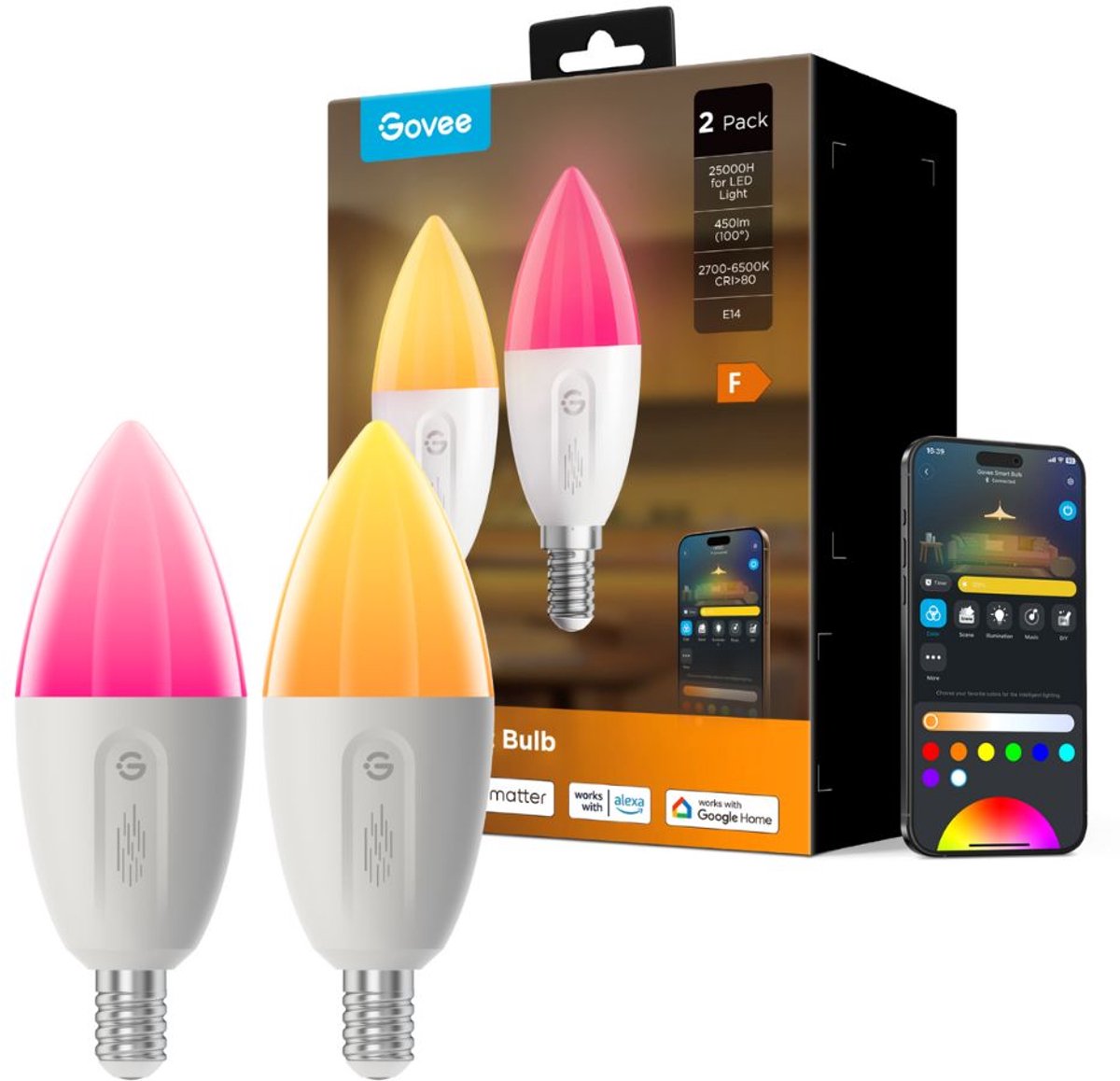 Govee smart lampe e14 matter rgbww 4,5 cm - 2-pak