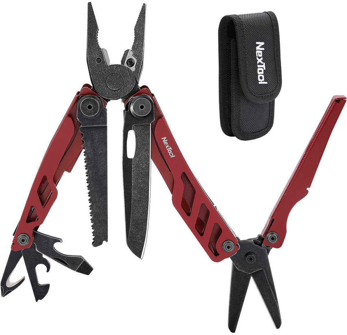 Nextool flagship pro – multiværktøj 16-i-1 – rødt rustfrit stål – robust, alsidigt