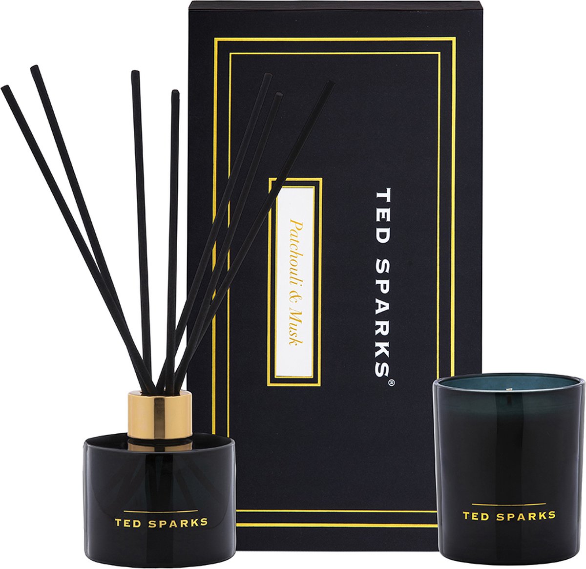Ted sparks - geurkaars geurstokjes diffuser - gift set - patchouli musk