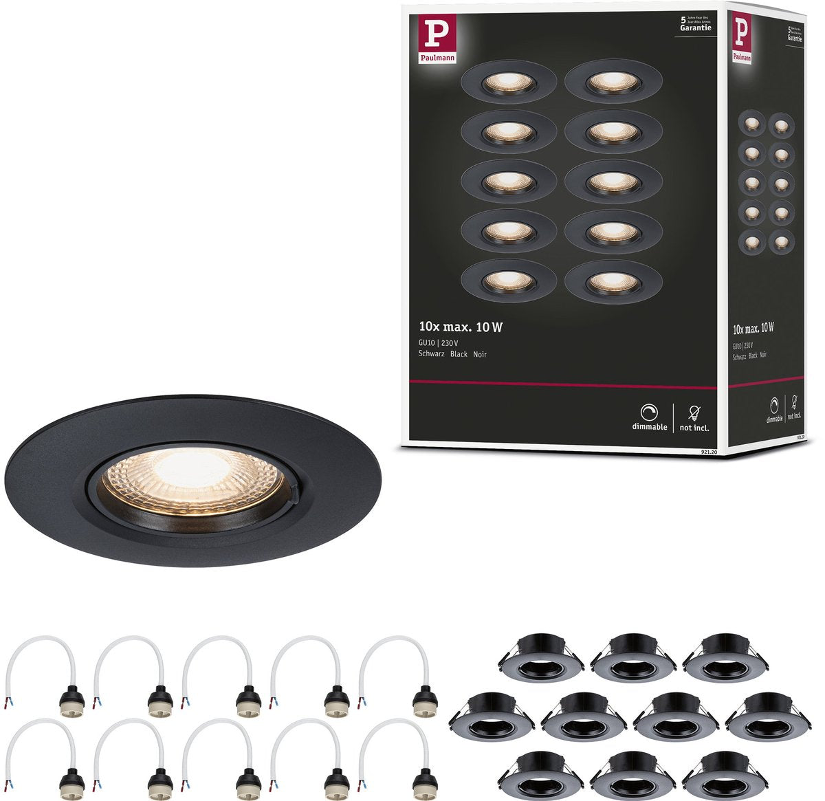 Paulmann forsænket lampesæt af 10 stjernet rund 90 mm gu10 max. 10x10w 230v dæmpbar sort