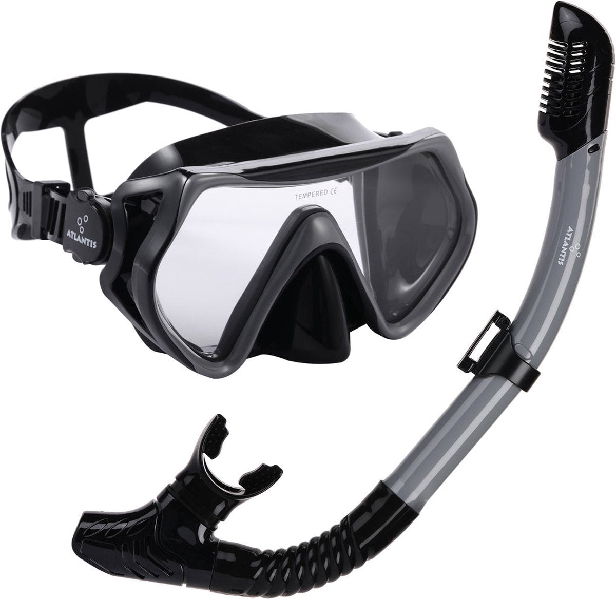 Atlantis borneo combo - snorkelset - duikbril - snorkel - volwassenen - zwart grijs