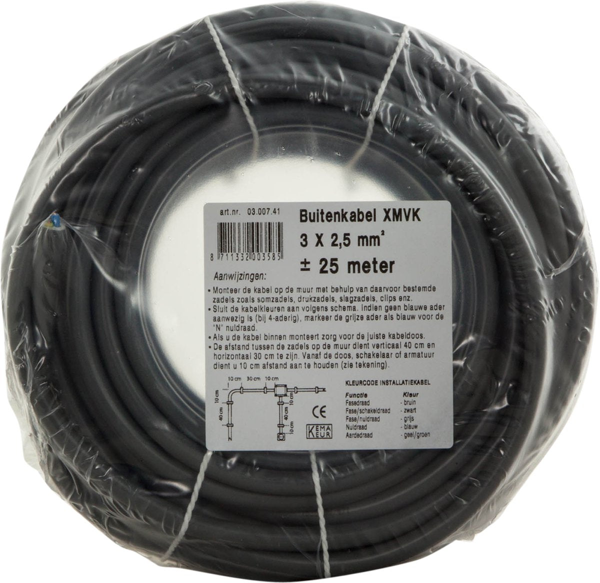 Q-link udendørs kabel xmvk - installationskabel - 3 x 2,5 mm² - 25 meter - grå