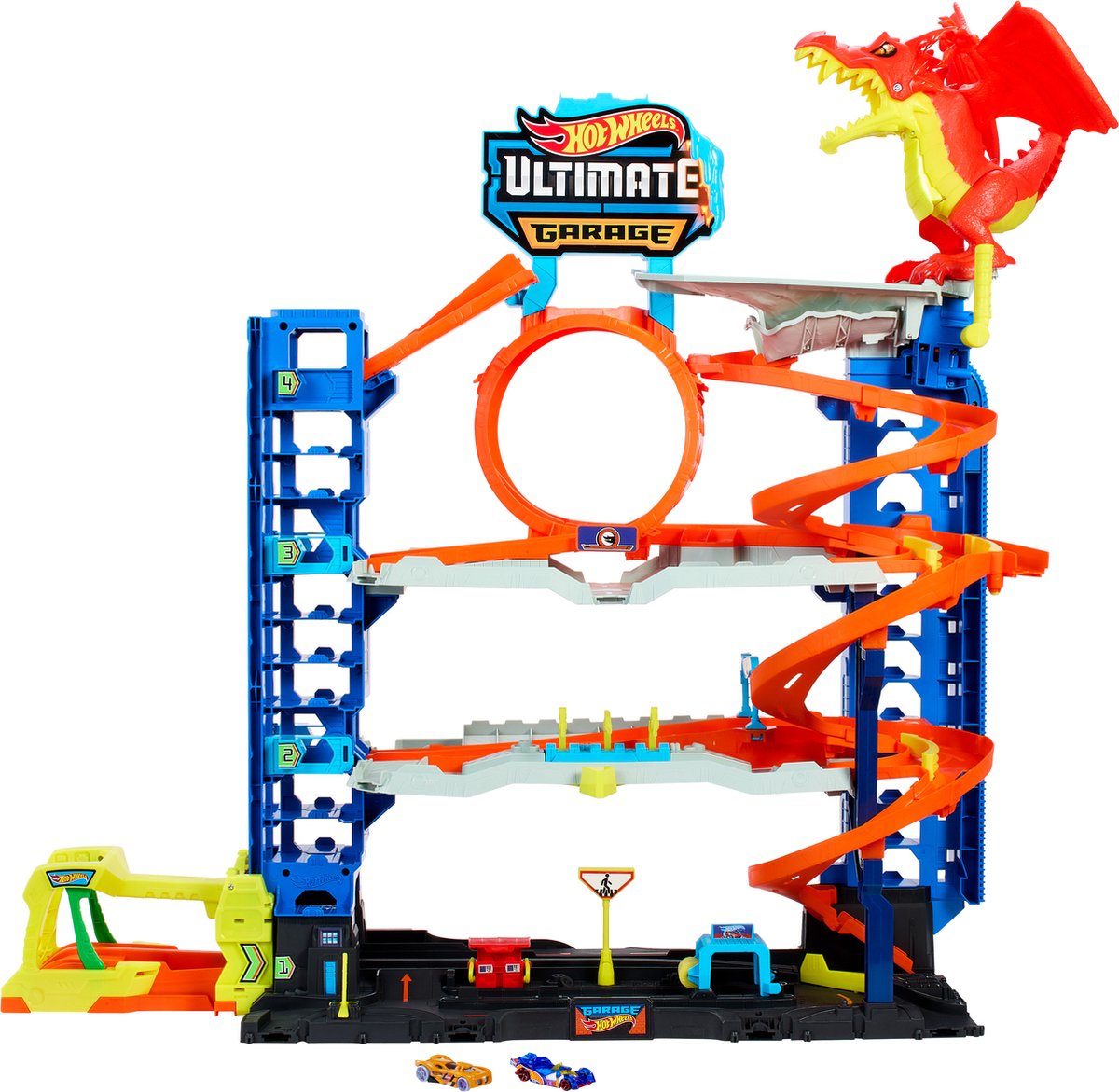 Hot wheels - ultimativt bygarage-legesæt - med 2 metalbiler