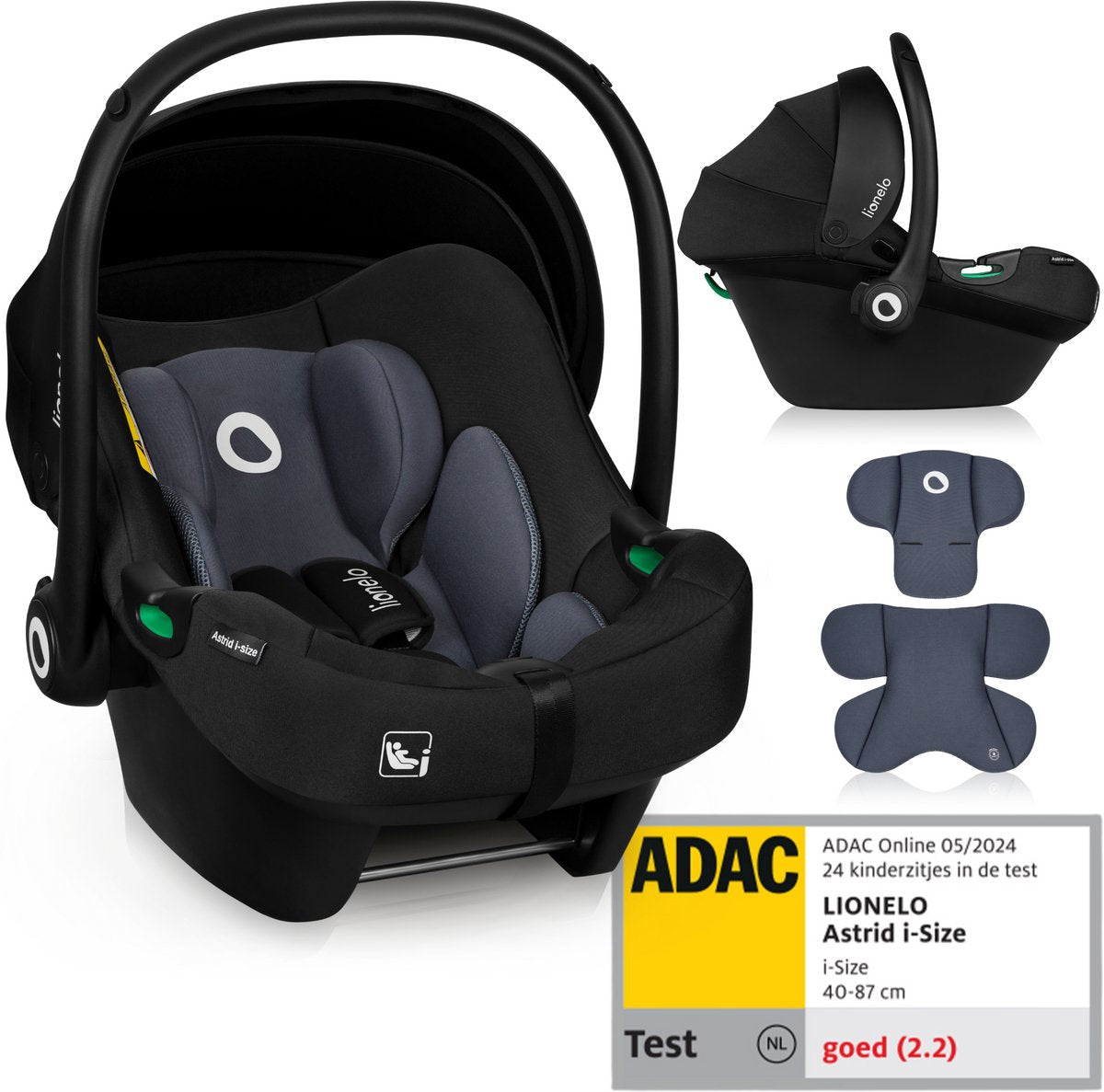 Lionelo Astrid i-size autostol – adac 5-stjernet – 40-87 cm – rwf – memory foam – justerbar nakkestøtte (7 cm) – holmbergs bælter – kompatibel med isofix-base klapvogn – i-size standard – let sikker