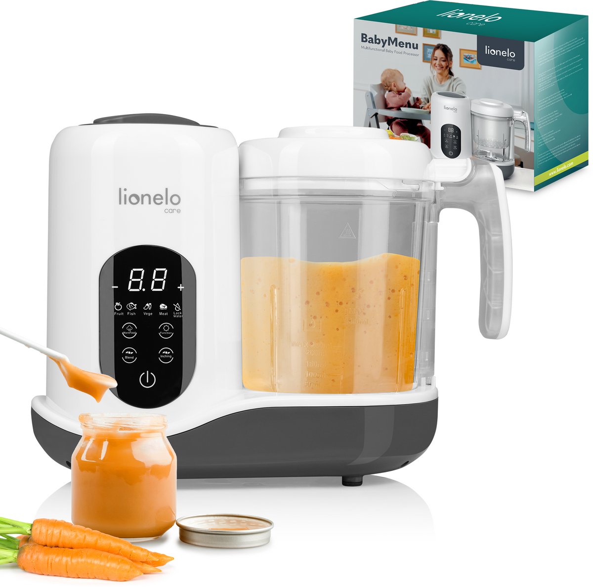 Lionelo babymenu multifunktionel foodprocessor 5i1 - til tilberedning af babymad - dampapparat - varmelegeme - blandefunktion