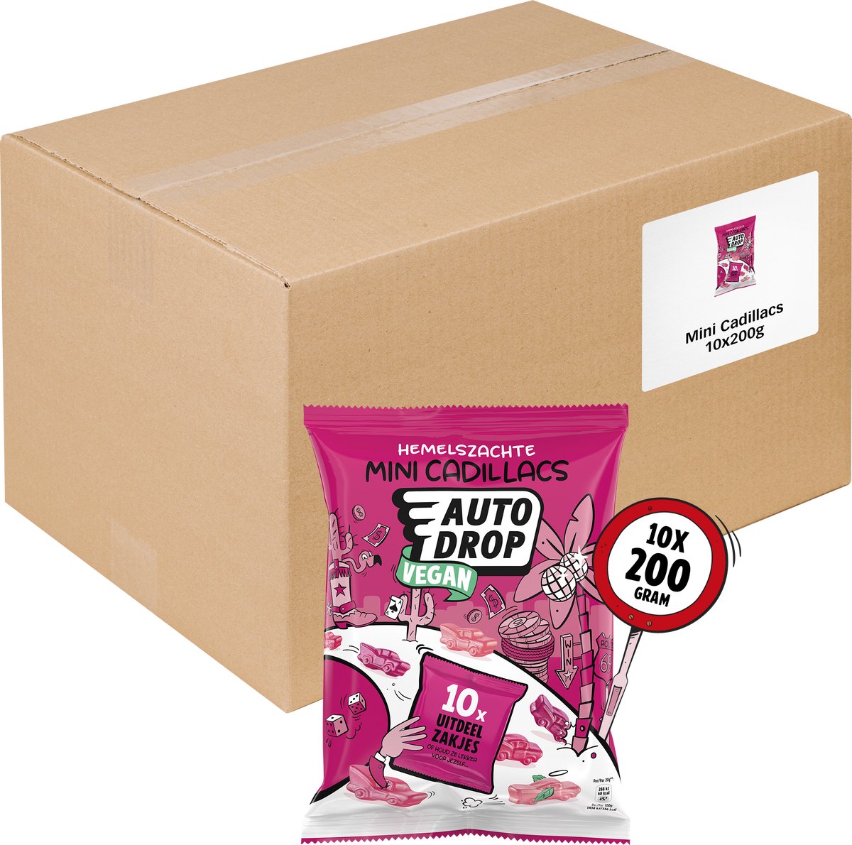 Autodrop - slik - mini Cadillacs veganske dispenseringsposer - 10 poser - 200 gram