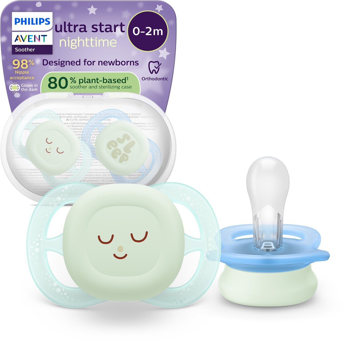 Philips avent ultra start night – glow-in-the-dark siliconen fopspeen – 0-2 mnd – 2 stuks - scf075 18