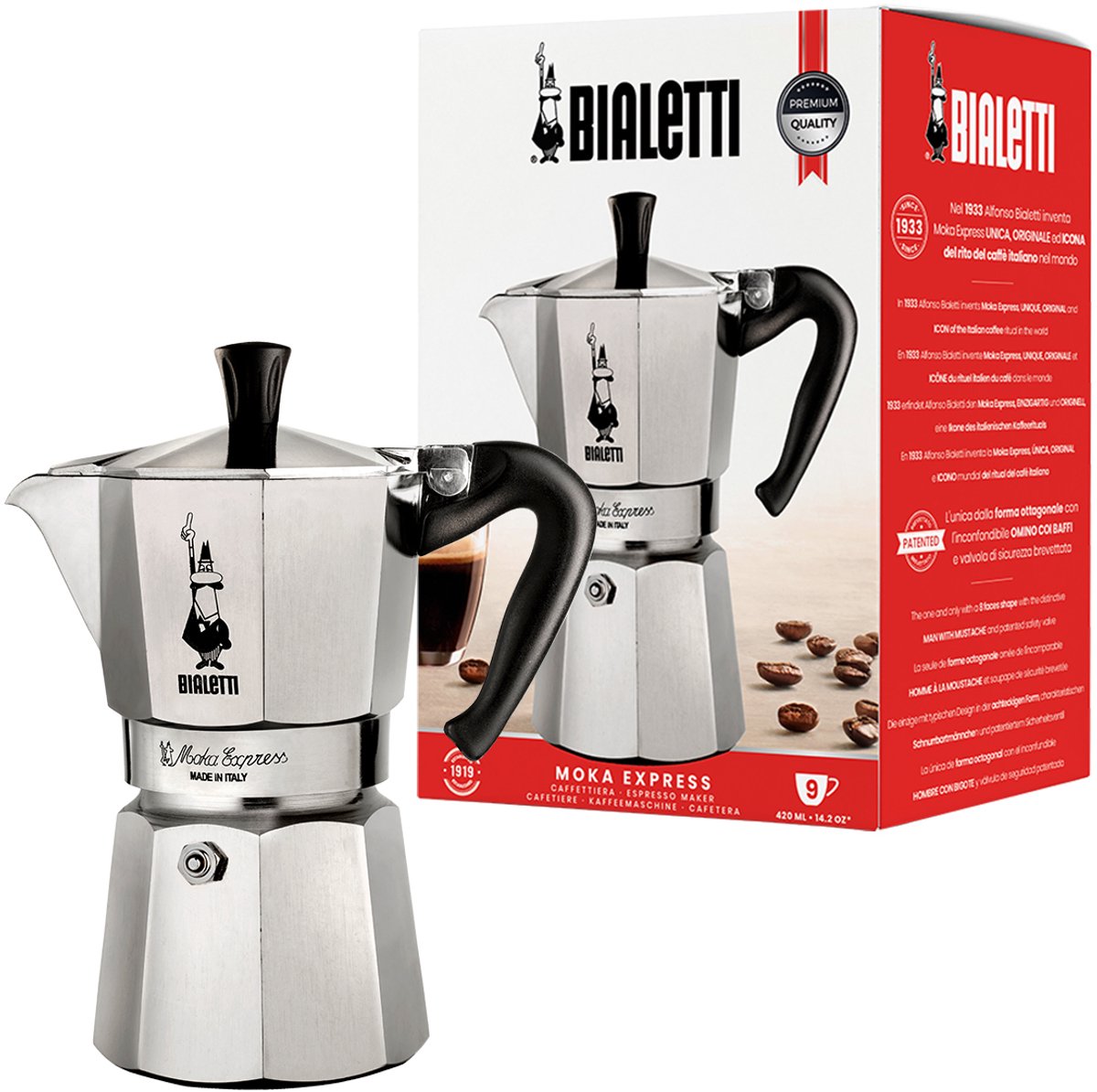 Bialetti moka express - perkolator - 9 kopper - aluminium