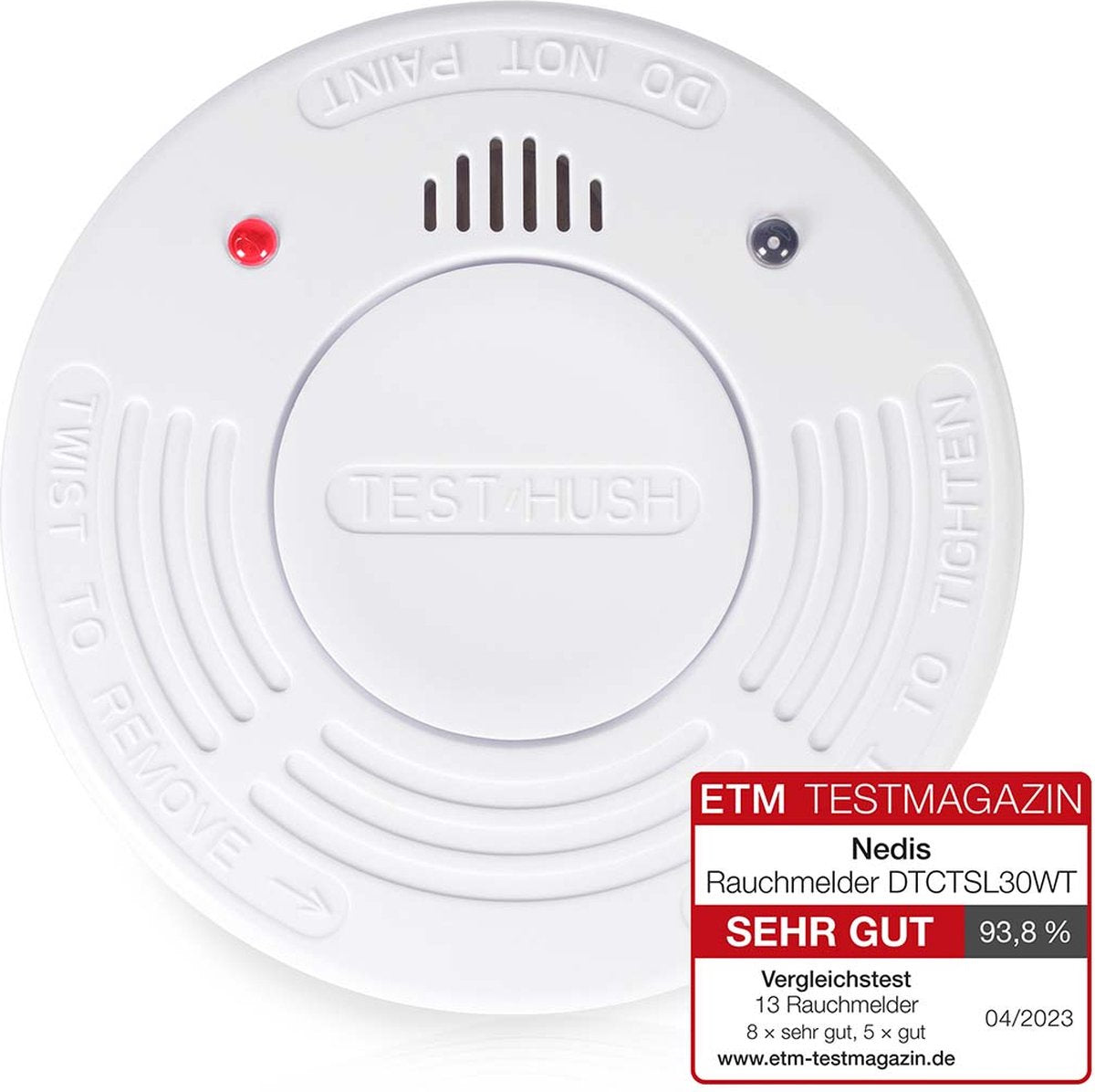 Nedis røgdetektor - batteridrevet - batterilevetid op til: 10 år - en 14604 - hush mute funktion - med testknap - 85 dB - abs - hvid
