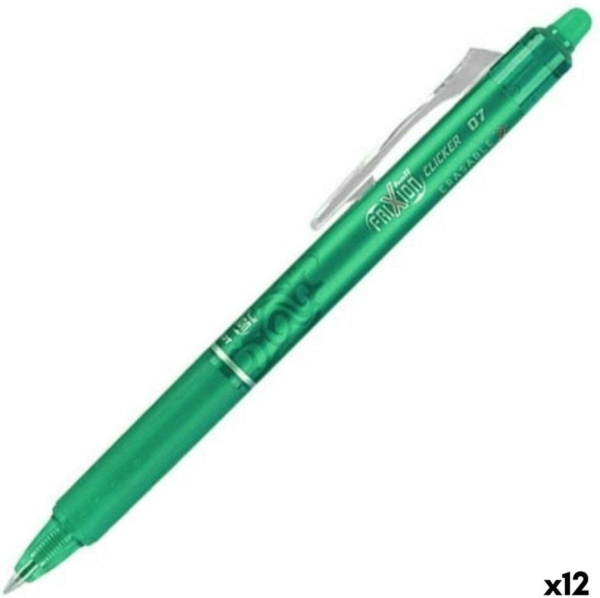 Pilot frixion kuglepen 0,7 mm clicker – æske med 12 stykker – grøn