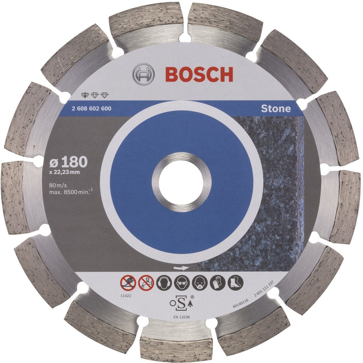 Bosch - diamantskæreskive standard til sten 180 x 22,23 x 2 x 10 mm