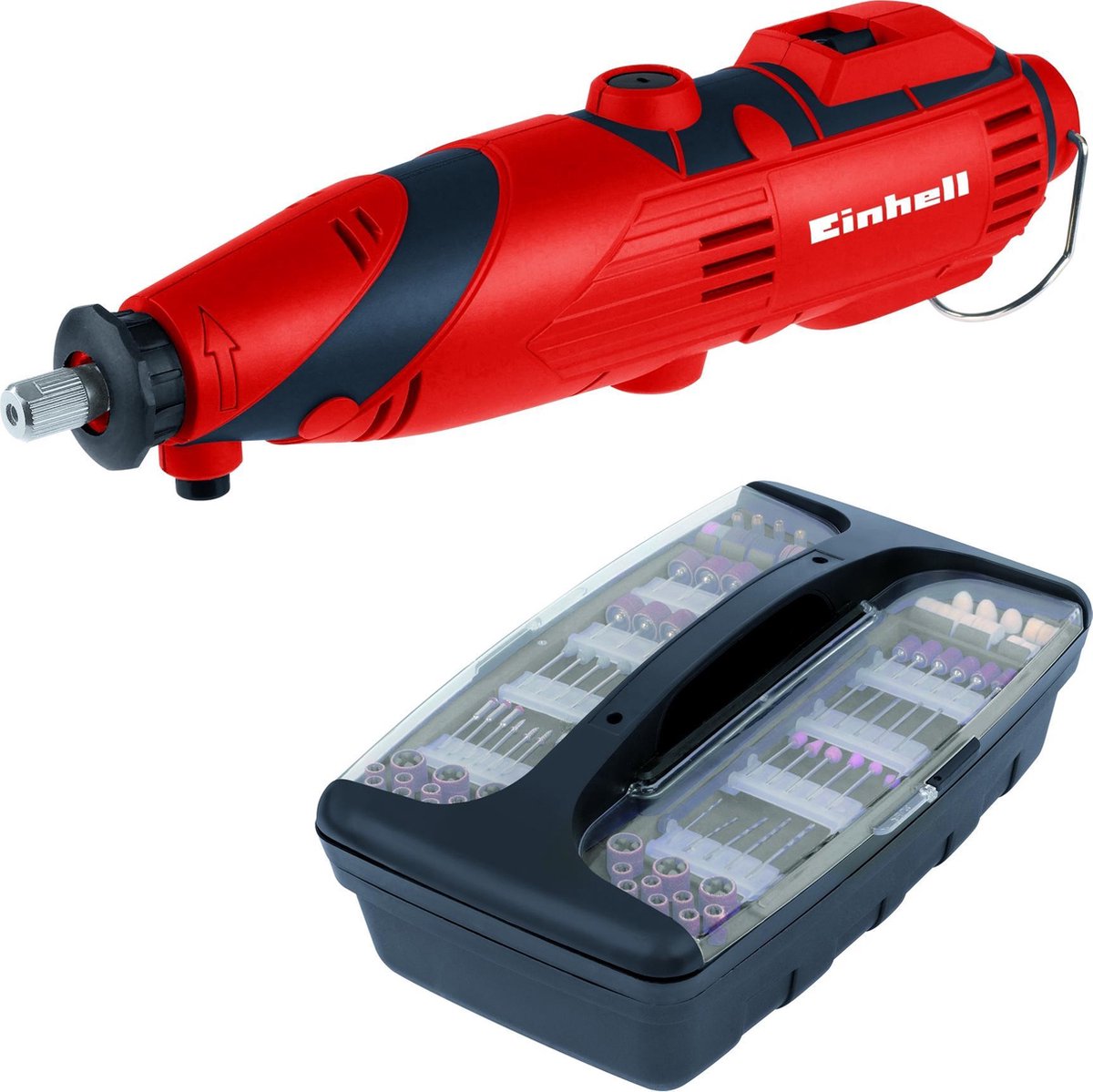 Einhell slibe- og graveringsmaskine tc-mg 135 e - 135w - elektronisk hastighedsregulator: 10000-32000 rpm - fleksibel aksel - inkl. 189 tilbehør i opbevaringstaske