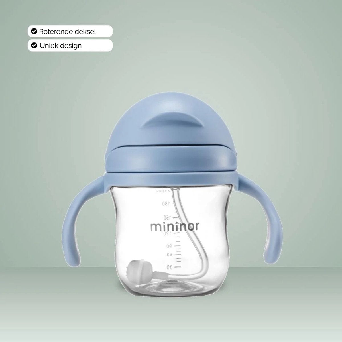 Mininor no-spil halmkop - nordic sky - 220 ml - anti-lækage - variabel flow
