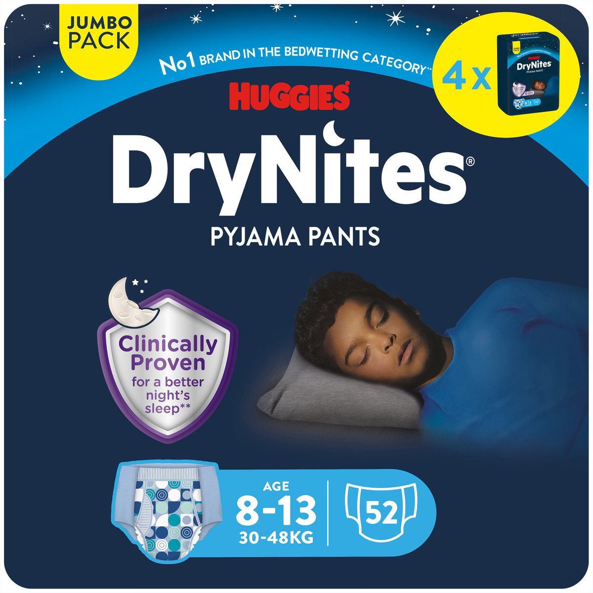 Drynites huggies blebukser - drenge - 8 til 13 år (30 - 48 kg) - 52 natbukser - ekstra rabat