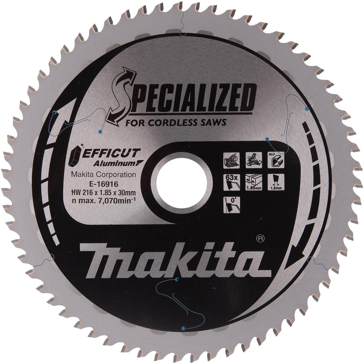 Makita rundsavklinge til aluminium | specialiseret | ø 216mm akselhul 30mm 63t - e-16916