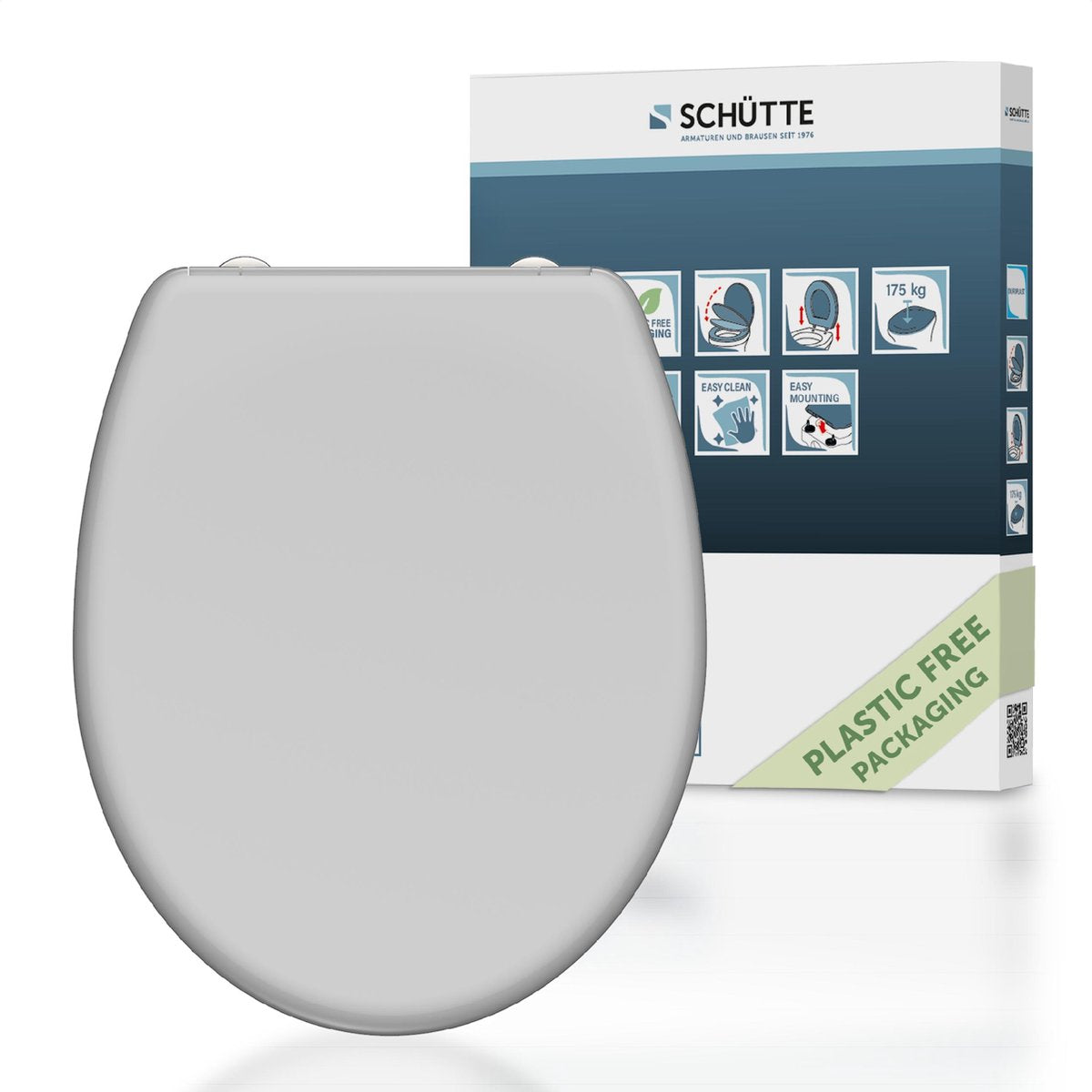 Schütte toiletsæde 82302 grå - duroplast - soft close - klikbar - rustfri stålhængsler - lakeret - grå