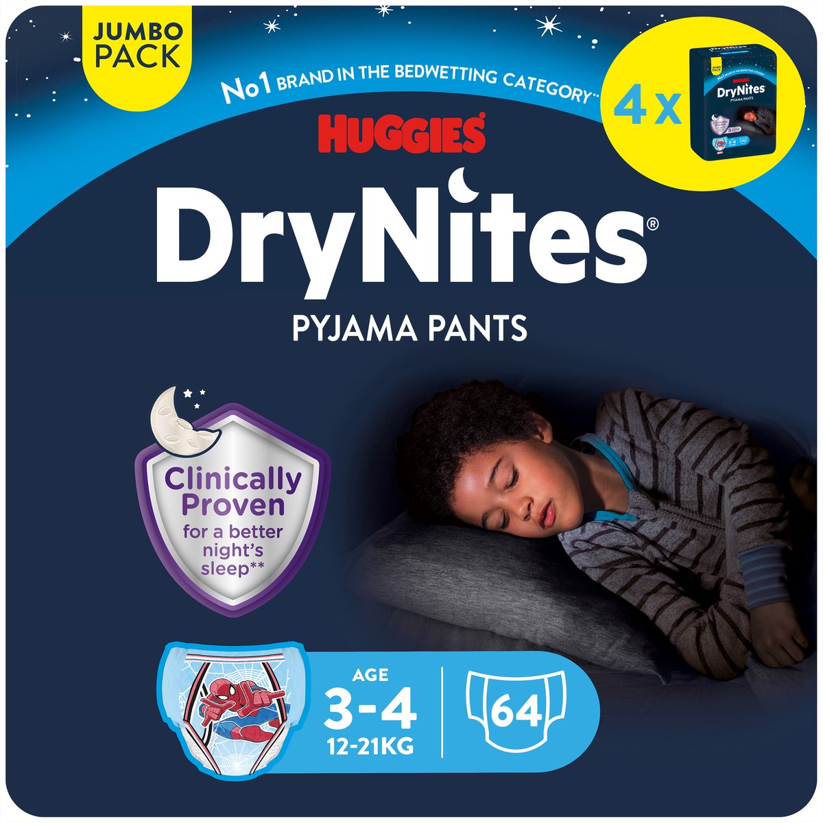 Drynites huggies blebukser - drenge - 3 til 4 år (12 - 21 kg) - 64 natbukser - ekstra rabat