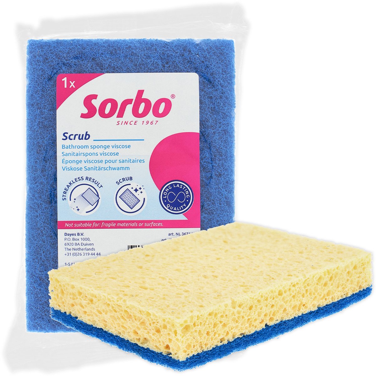 Sorbo sanitetssvamp viskoseblå - badeværelsessvamp til lime- og sæberester - dobbeltsidet svamp