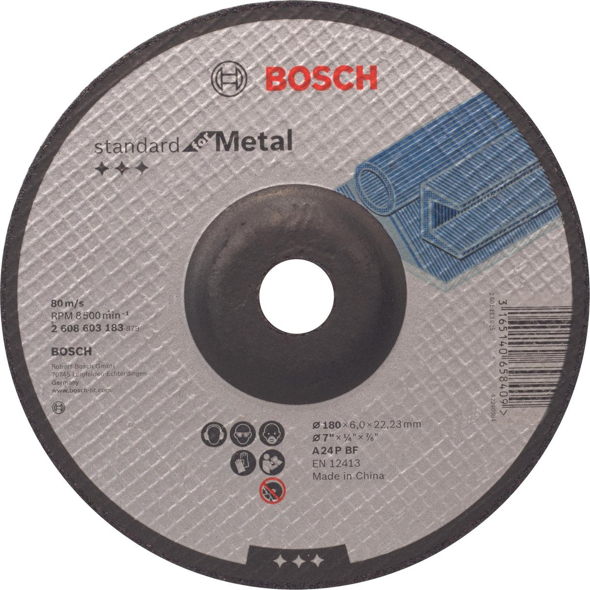 Bosch afbraamschijf gebogen standard for metal a 24 p bf, 180 mm, 22,23 mm, 6,0 mm 1st