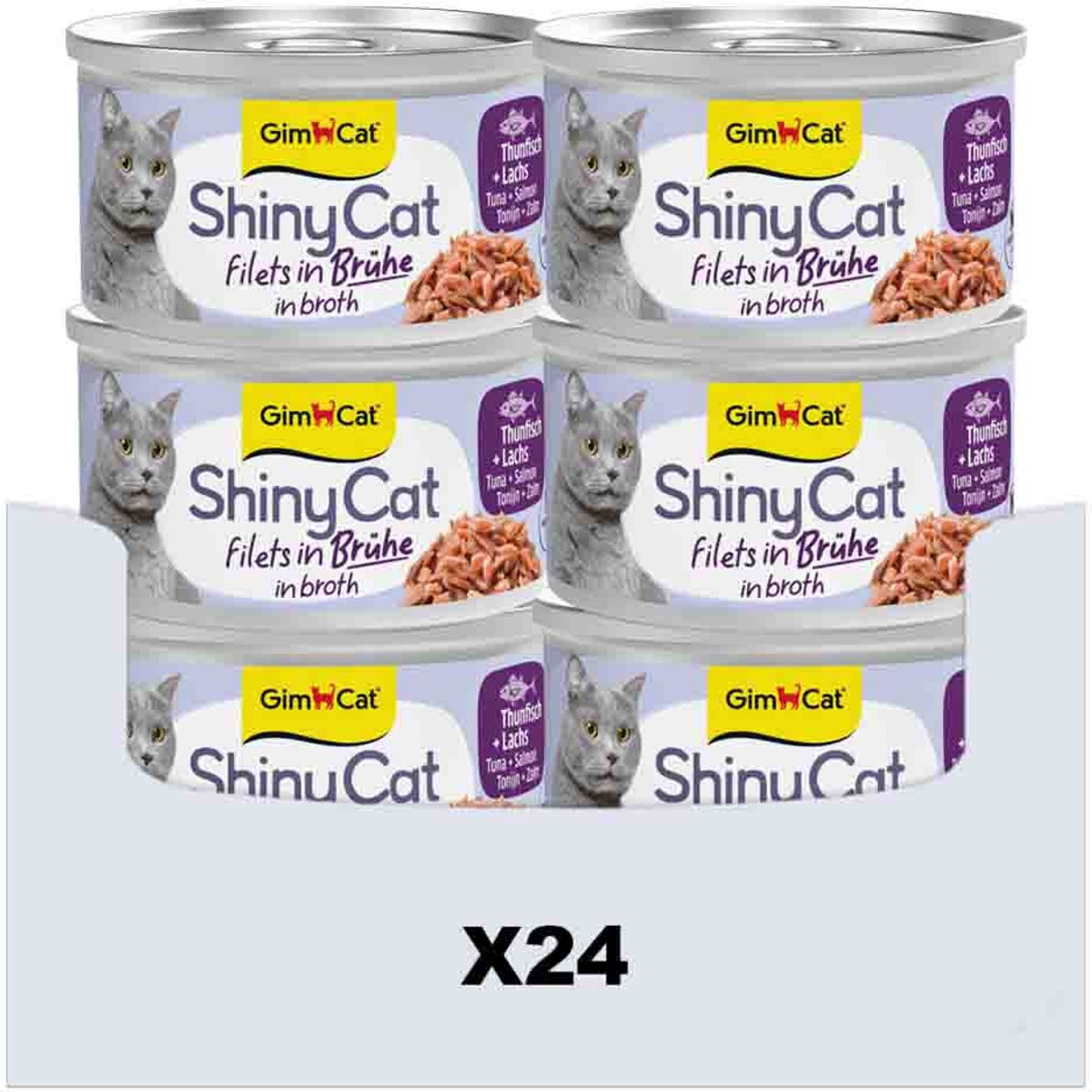 Gimcat 24 x 70 g - shinycat fileter i bouillon tun + laks