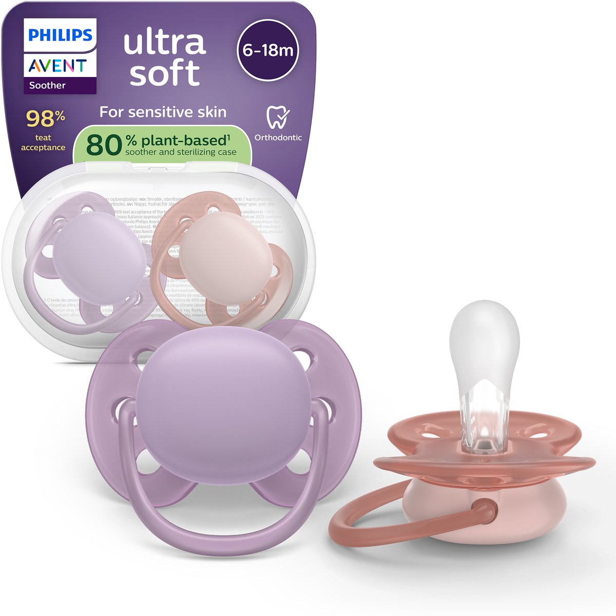 Philips avent ultra soft – superzachte siliconen fopspeen (6-18 mnd) – voor gevoelige huid – 2 stuks - scf091 43
