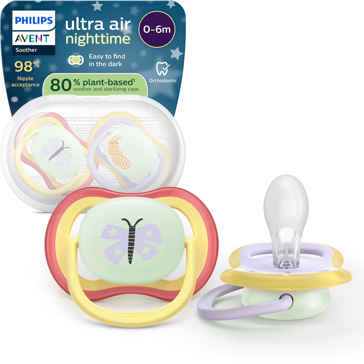 Philips avent ultra air night – glow-in-the-dark fopspeen –(0-6 mnd) extra luchtopeningen – 2 stuks - scf376 25