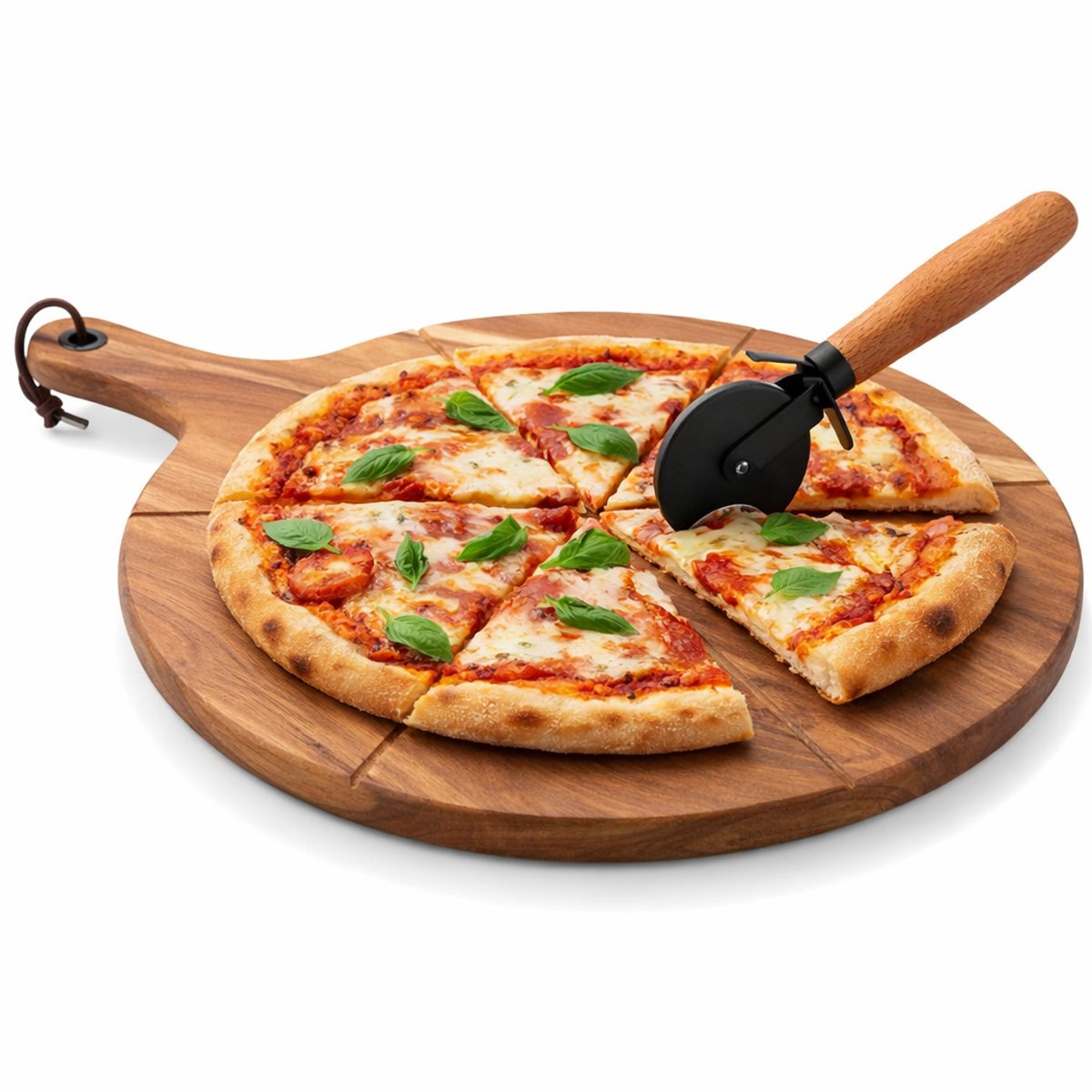 Point-virgule pizzakniv - med serveringsbræt - akacietræ