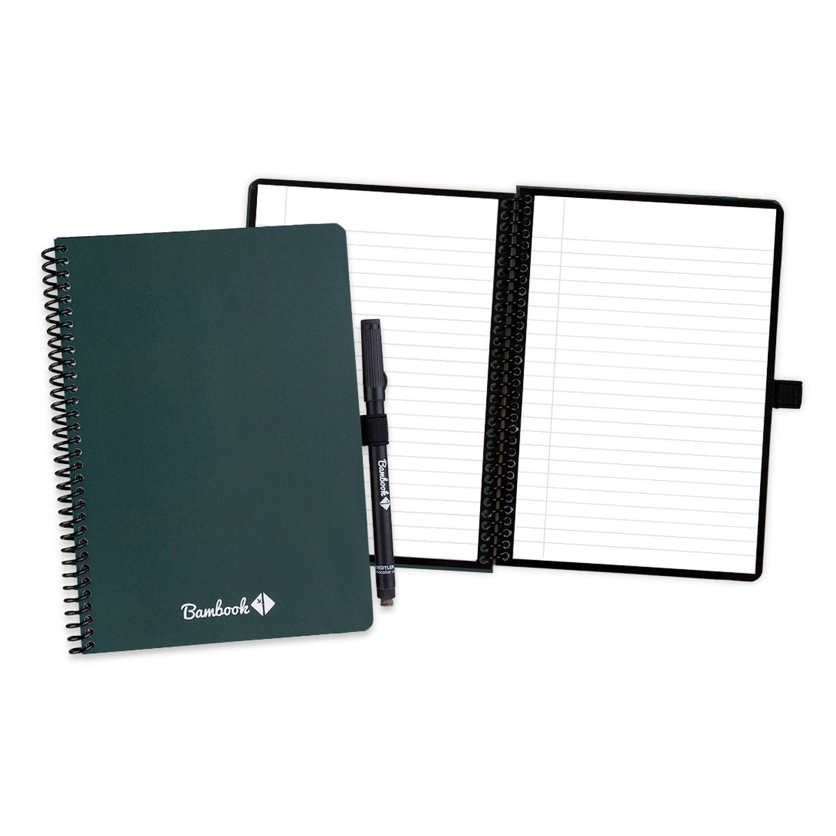 Bambook colourful uitwisbaar notitieboek - donkergroen (forest) - a5 - gelinieerde pagina's - duurzaam, herbruikbaar whiteboard schrift - met 1 gratis stift