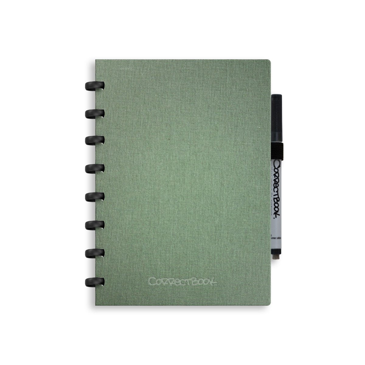 Correctbook a5 uitwisbaar notitieboek – linnen hardcover – herbruikbaar schrift – olive green – gelinieerd – inclusief pen wisdoekje – aanvulbaar met extra pagina’s