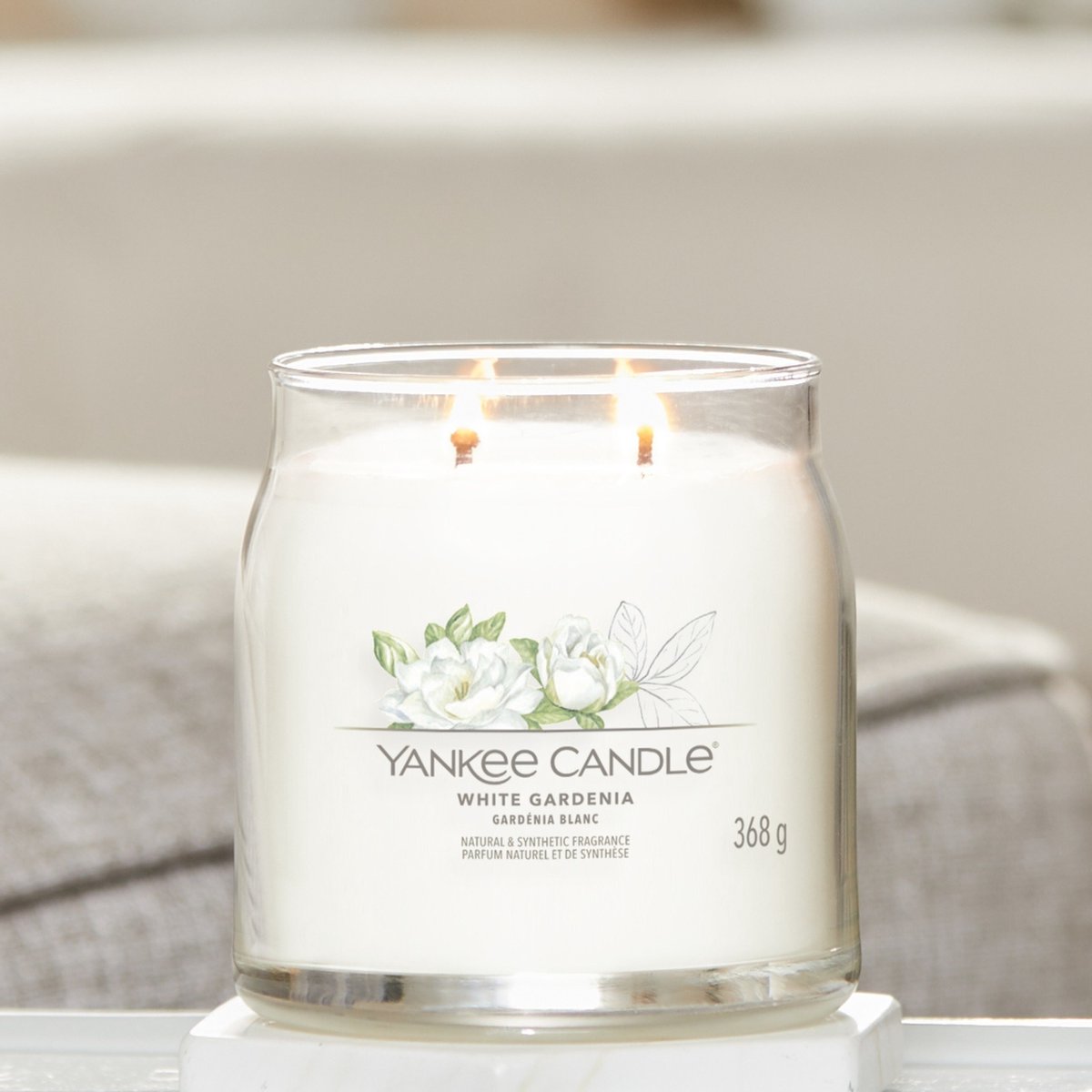Yankee lys - hvid gardenia medium duftlys - 50 brændende timer - 2 væge