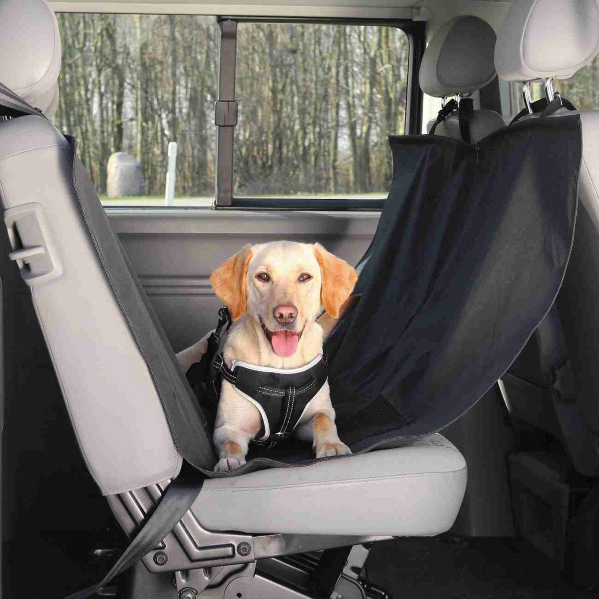 Trixie - hundetæppe - bilbagsæde - med dørbeskyttelse - sort - 150x135 cm