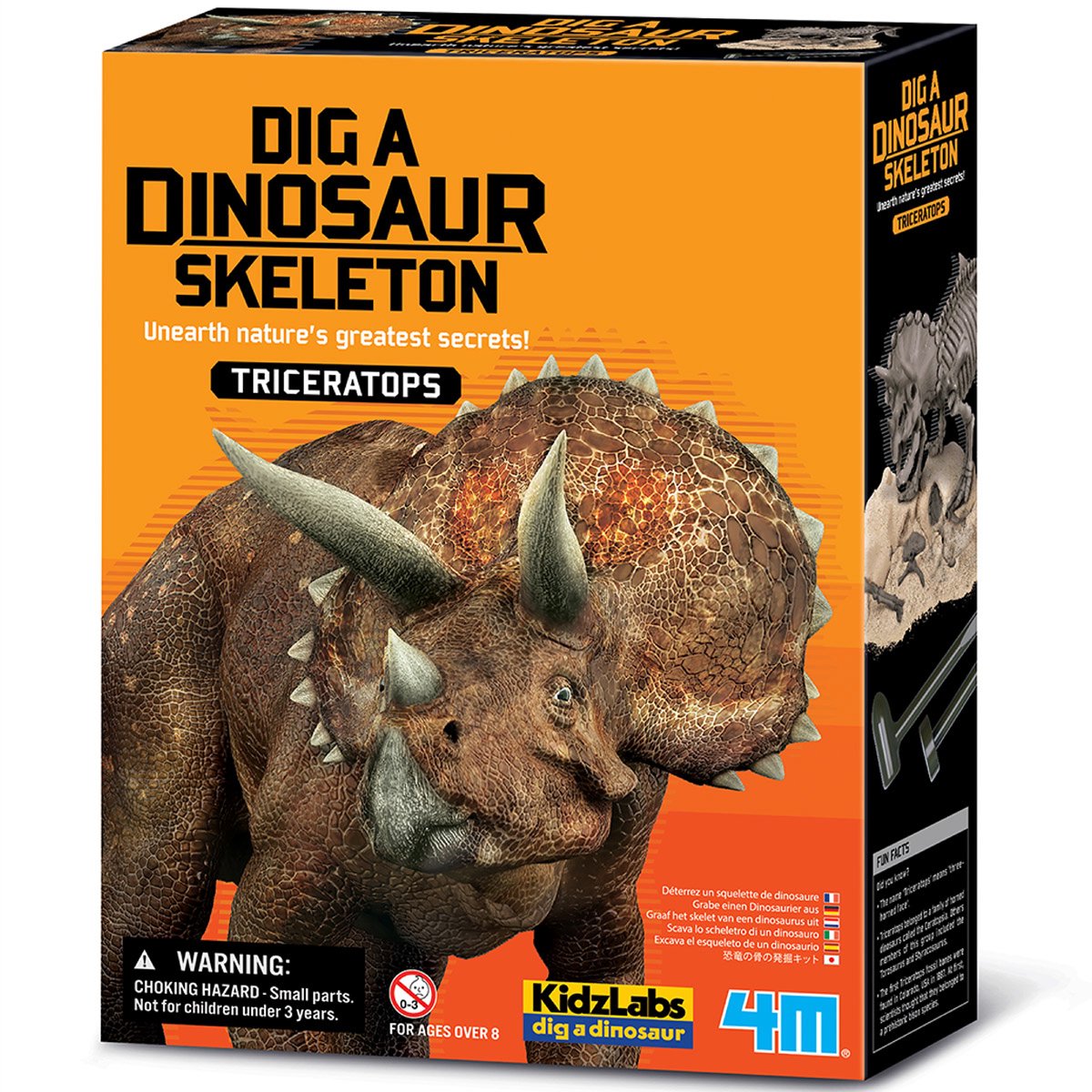 4m grave din dino op - triceratops - gravesæt og modelskelet - kidzlabs - 7+
