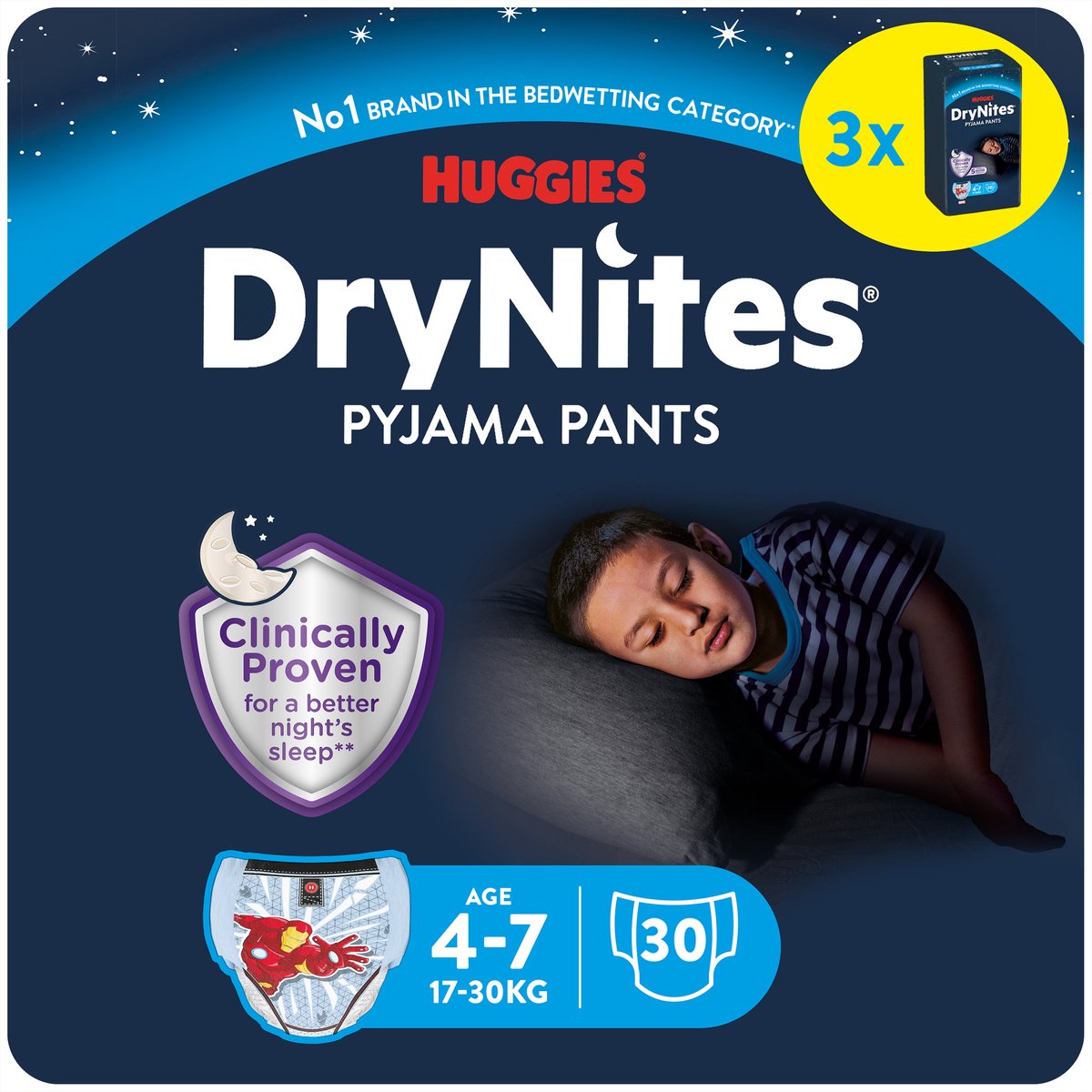 Drynites huggies blebukser - drenge - 4 til 7 år (17 - 30 kg) - 30 stk - værdipakke