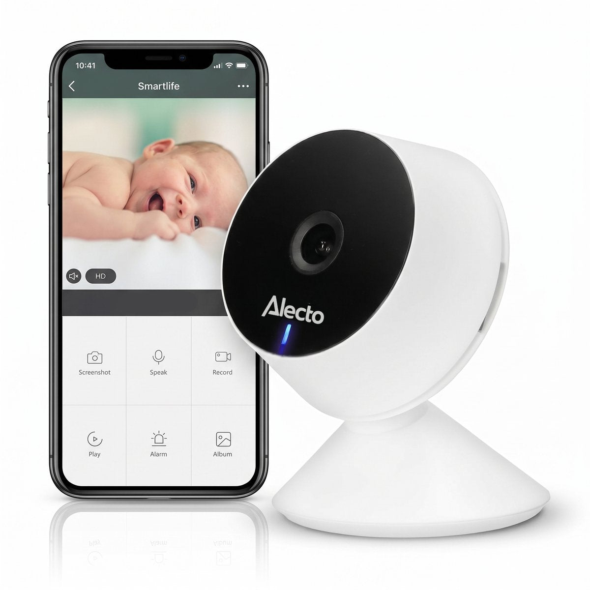 Alecto WiFi babyalarm med kamera og app - fuld HD - notifikation om bevægelse og lyd - smartbaby5 - hvid