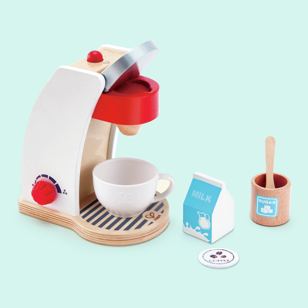 Hape mijn koffiemachine - houten speelgoed keukenset voor kinderen vanaf 2 jaar, 6-delig