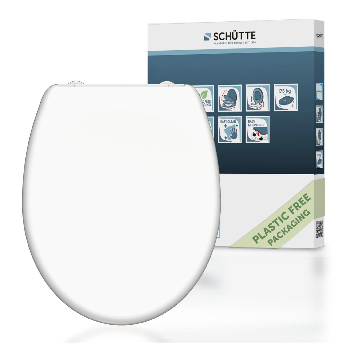 Schütte toiletsæde 82300 hvid - duroplast - soft close - klikbar - rustfri stålhængsler - bæreevne op til 175 kg - lakeret - hvid