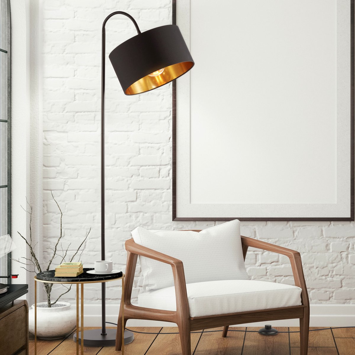 B.k.licht - gulvlampe - sort gylden - h: 145cm - ekskl. E27 lyskilde