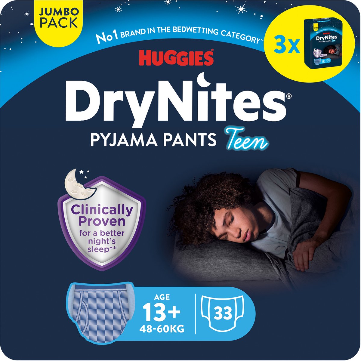 Drynites huggies blebukser - drenge - 13+ år (48 - 60 kg) - 33 natbukser - jumbopakke