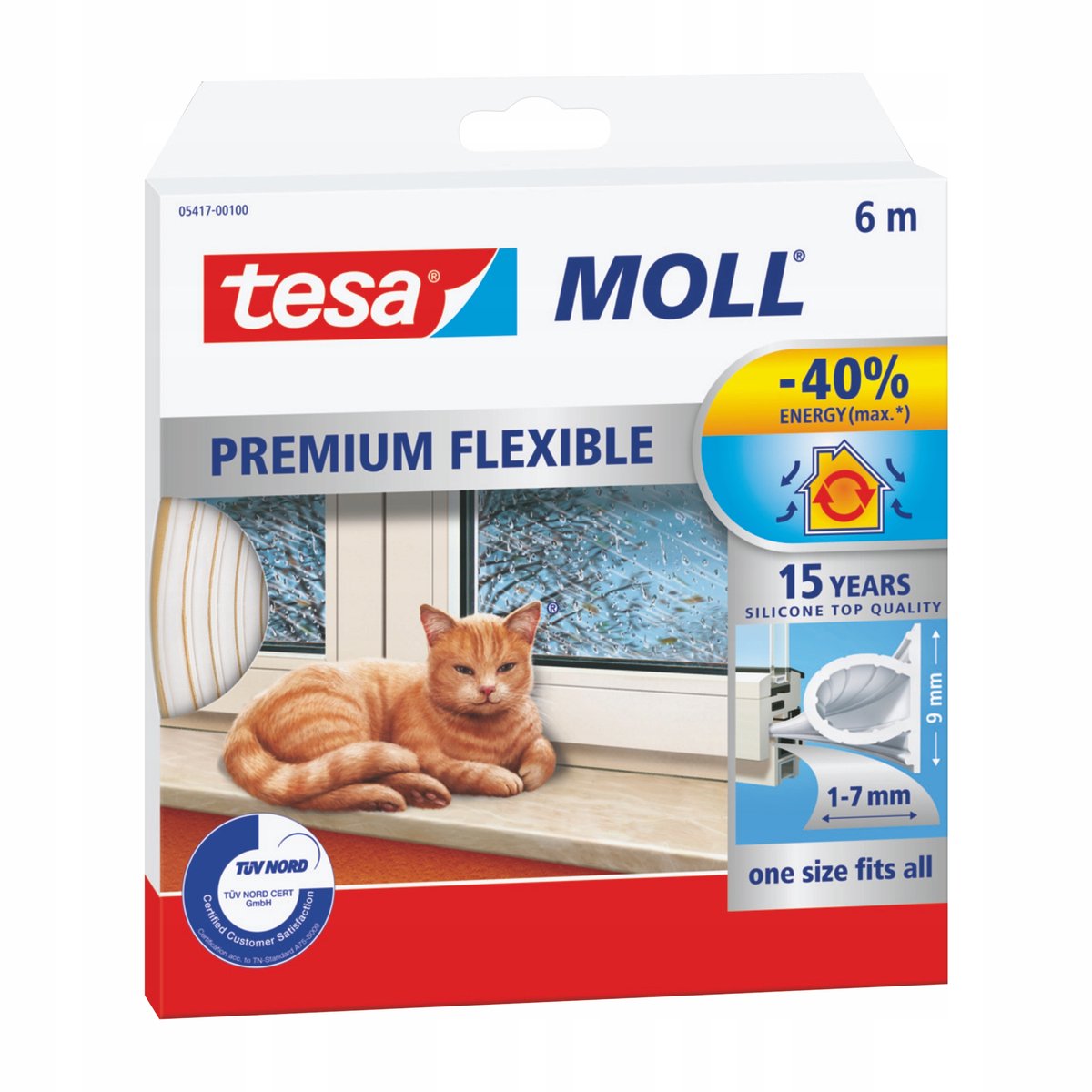 Tesa moll premium fleksibel - silikone pakninger - 6m - hvid - omega profil