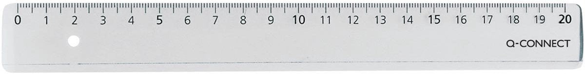 Q-connect målestok, transparent polystyren, 20 cm, 20 stk