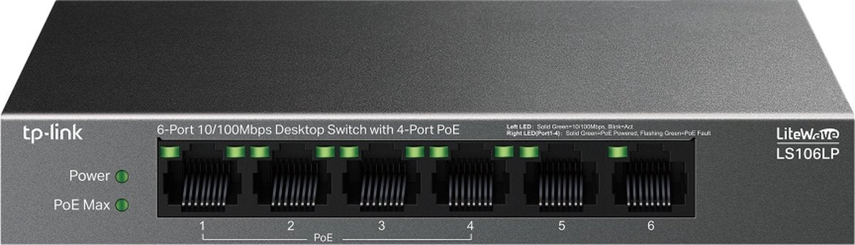 Tp-link litewave ls106lp - netværksswitch - uadministreret - poe - 6 porte