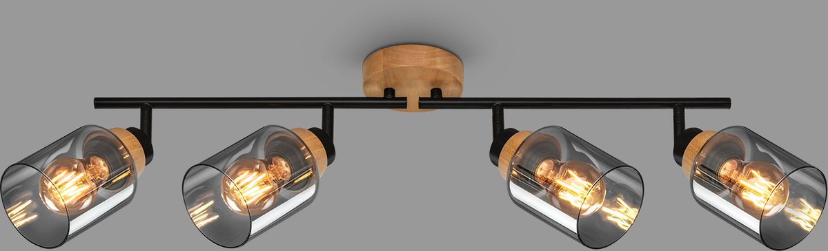 Briloner - hema - spot, med træ, røget glas, 4x e27 max. 10w