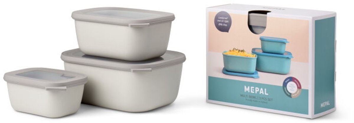Mepal - multikom cirqula vershouddoos set - 750 + 1500 + 3000 ml - rechthoekig - nordic white