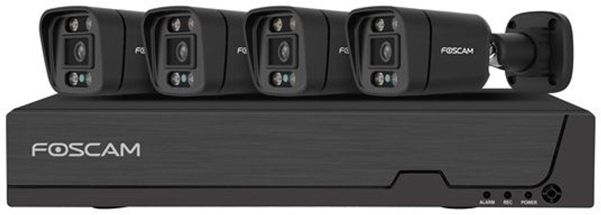 Foscam fna108e-b4-2t-b sæt sikkerhedskamerasæt - 4 kameraer - poe - 2TB hukommelse - farve nattesyn 20m - 8mp - sort