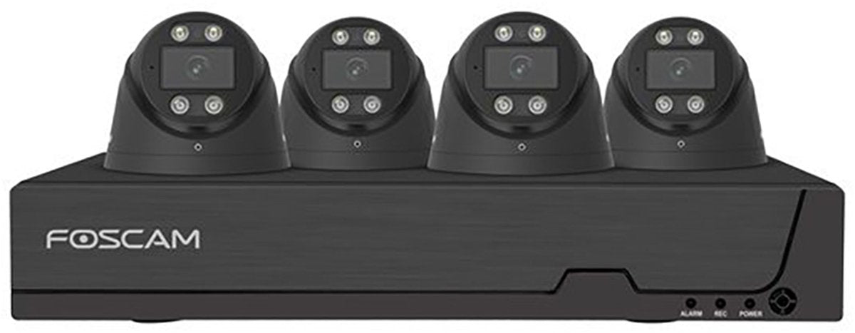 Foscam fn9108e-t4-2t sæt sikkerhedskamerasæt - 4 kameraer - poe - 2TB hukommelse - nattesyn 20m - 5mp - sort